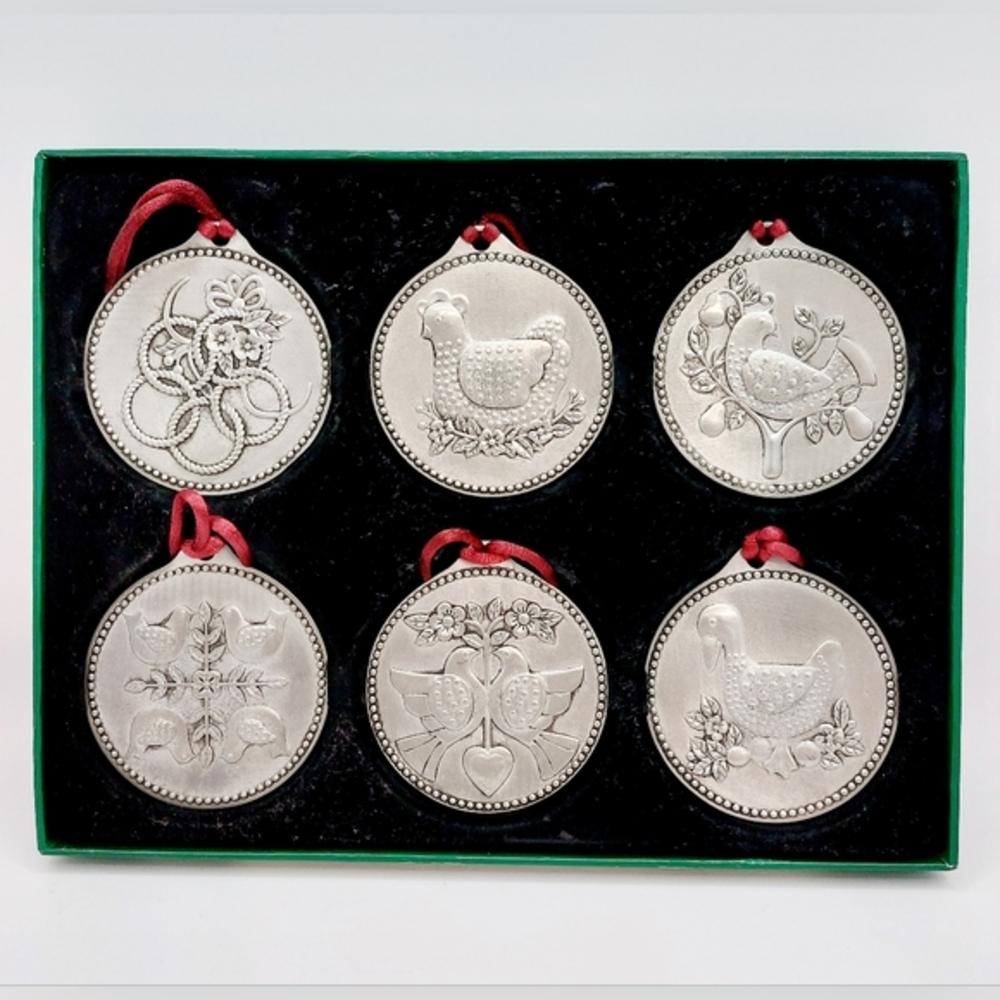 Plow and Hearth 12 Days of Christmas Solid Pewter‎ Ornament Set 1